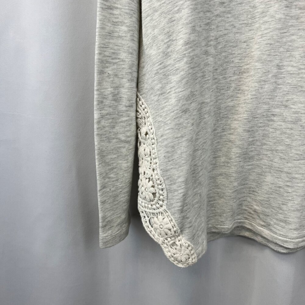 Christopher & Banks Womens Round Kneck Top Heather Gray/Ivory Lace Trim Large - Picture 4 of 9